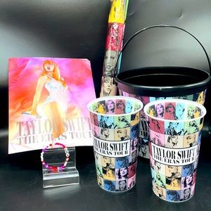 Taylor Swift Eras Tour 6 PC bundle popcorn bucket, cups, light, poster, bracelet